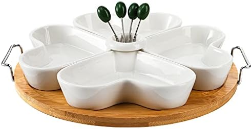 ZEAYEA 11 Inch Appetizer Serving Tray with Holder, Ceramic Divided