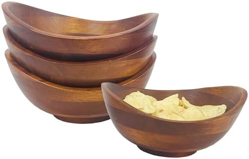 Woodard & Charles Set of 4 Wood Ind Serving Bowls, 7"x 6.5"x3" Cherry