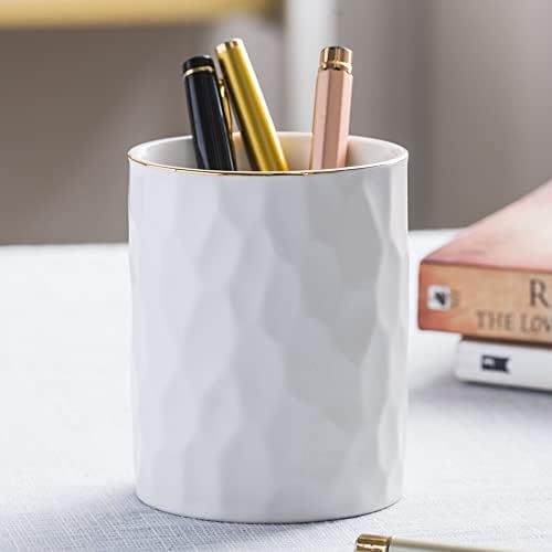 Ceramic Aesthetic Pen Holder for Desk Cute White Pencil Holder Cup Pot