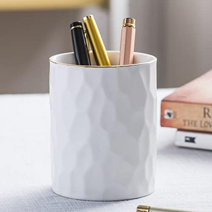 Ceramic Aesthetic Pen Holder for Desk Cute White Pencil Holder Cup Pot
