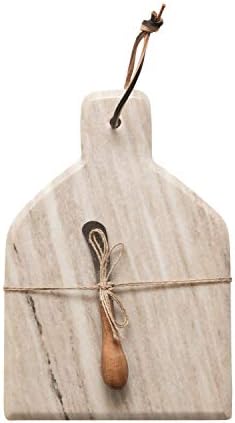 Creative Co-Op Marble Cheese and Cutting Board with Handle, Leather