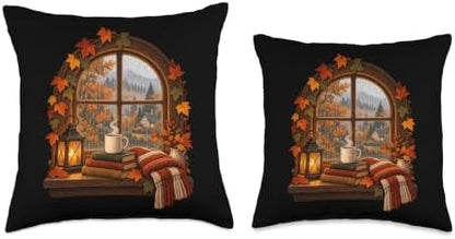Rainy Cottage Window Cozy Fall Reading Autumn Throw Pillow