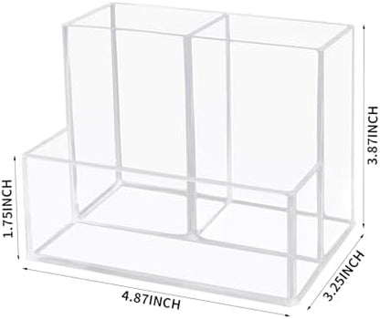 HSYMQ Desktop Clear Pen Holder with 3 Compartments, Acrylic Pencil