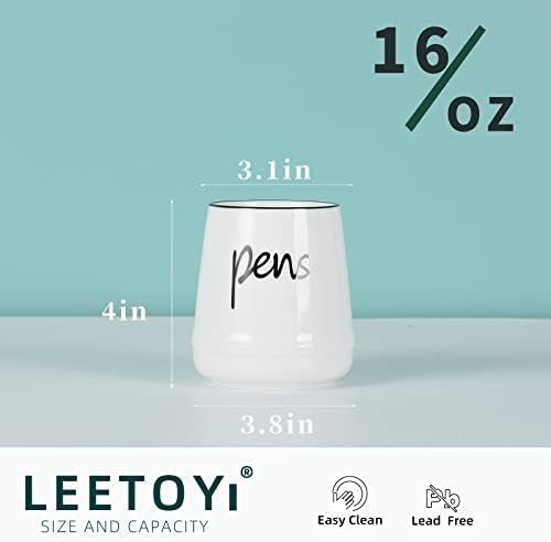 LEETOYI Ceramic Farmhouse Pen Holder for Desk, Pencil Organizer 16oz