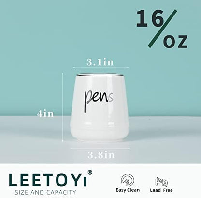LEETOYI Ceramic Farmhouse Pen Holder for Desk, Pencil Organizer 16oz