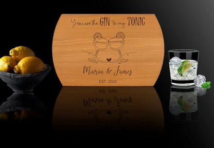 Personalized Gin and Tonic Cutting Board – Custom Engraved Wooden Bar