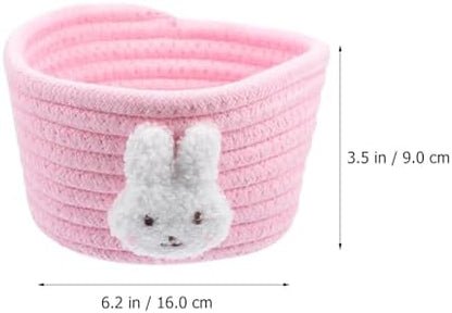 Cotton Woven Storage Basket Desktop Organizer Cute Rabbit Decor