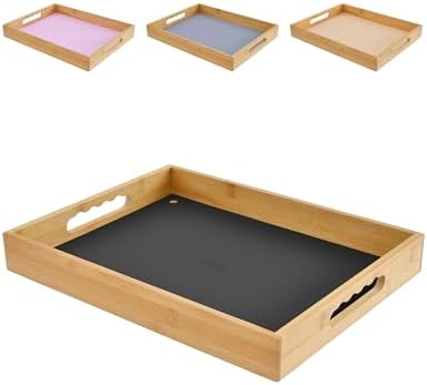 Bamboo Serving Tray, Breakfast in Bed Tray with Removable Silicone
