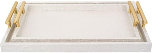 Set of 2 Modern Elegant Large Wood Serving Tray, Rectangle Decorative