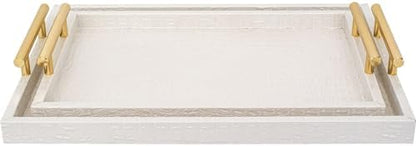Set of 2 Modern Elegant Large Wood Serving Tray, Rectangle Decorative