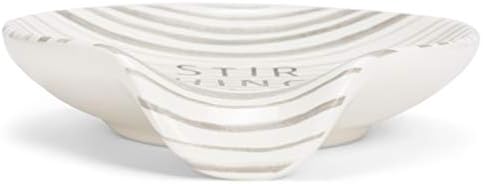 DEMDACO Stir Things Up 4.5 x 4 Glossy White and Grey Stripe Ceramic