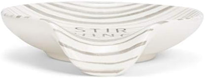 DEMDACO Stir Things Up 4.5 x 4 Glossy White and Grey Stripe Ceramic