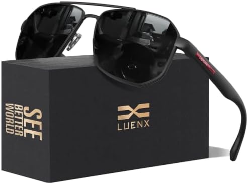 Luenx Aviator Polarized Sunglasses for Men: Square UV400 Driving