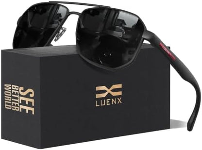 Luenx Aviator Polarized Sunglasses for Men: Square UV400 Driving