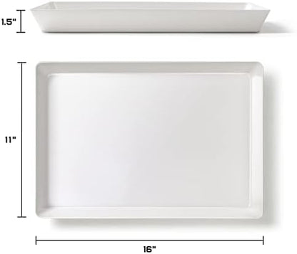 4-Pack Plastic 16" x 11" Large White Serving Trays Set - Reusable