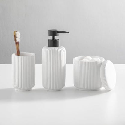 mDesign Fluted Resin 3-Piece Bathroom Vanity Countertop Accessories
