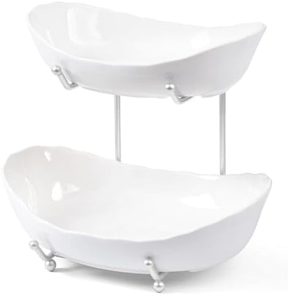 HBlife 2 Tier Fruit Bowl, Ceramic Fruit Basket for Kitchen Counter