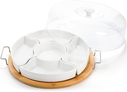 yarlung Ceramic Divided Serving Dishes Platter with Clear Lid, 11 Inch