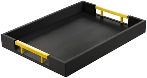 ATZYmolin Leather Serving Tray, Gold Handles Vanity Platter, Black