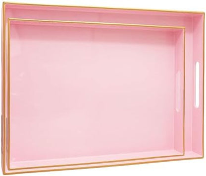 Set of 2 Pink Plastic Serving Trays for Ottoman Coffee Table