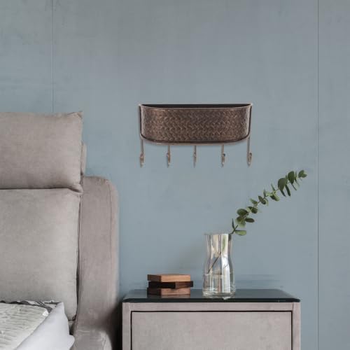 Totority Wall Mounted Key and Mail Organizer Basket with Hooks, Iron