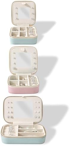 Genuine Leather Travel Jewelry Organizer Case with Mirror for Women