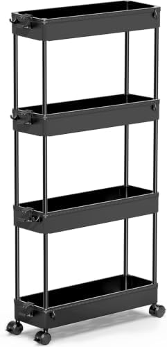 SPACEKEEPER Slim Rolling Storage Cart, 4 Tier Bathroom Cart
