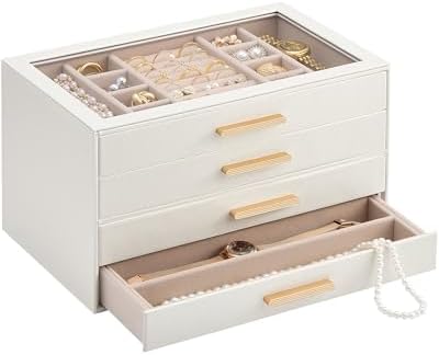 Lolalet Jewelry Box Organizer, 4-Layer Jewelry Storage Case -Beige