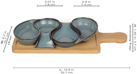 5-pc Porcelain Mini dip bowls for parties, Condiment serving tray