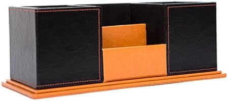 Leather Wood Pen Holder with Business Card Slot, Double-Layer Modern