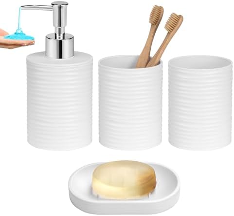 Plastic Bathroom Accessories Set 4Pcs, White Bathroom Accessory Set