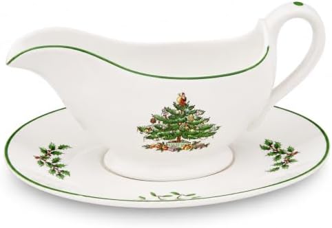 Spode Christmas Tree 9 Oz Gravy Boat & Stand - Set of 2