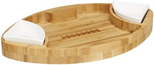 Football Shaped Bamboo Serving Tray (10" x 16" x 2.5”) Includes 2 Dip
