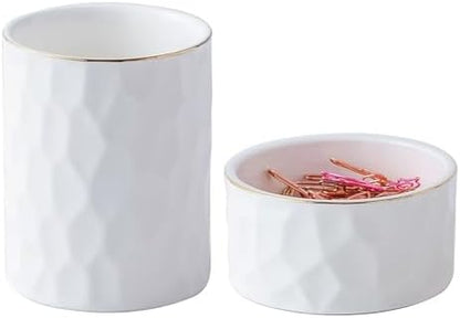 Aesthetic Desk Organizer Set of 2 For Office, Ceramic Pen Holder and