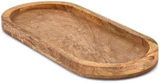 Platters Mango Wood Natural Wood Serving Platters Set with Lip Oval