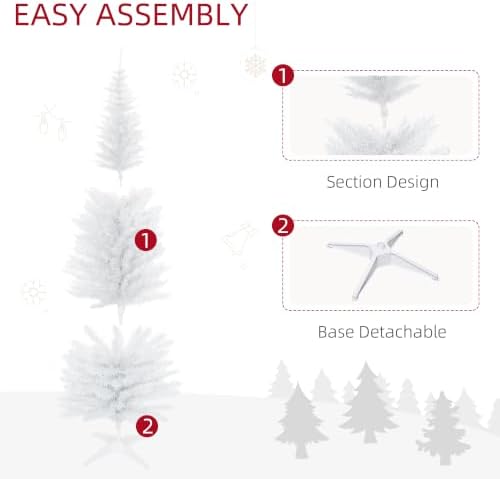 HOMCOM 6' Artificial Pencil Christmas Tree, Slim, Plastic Stand, White