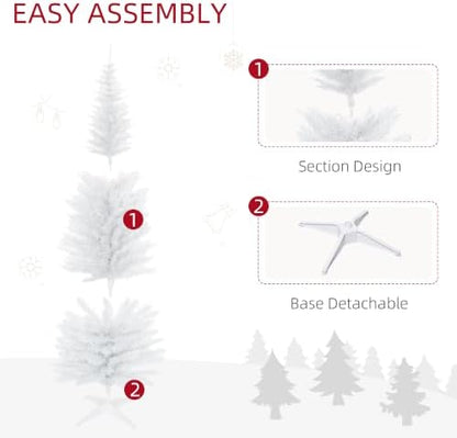 HOMCOM 6' Artificial Pencil Christmas Tree, Slim, Plastic Stand, White
