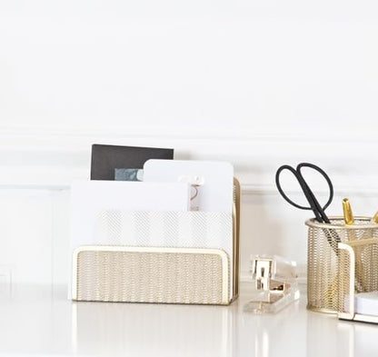 BLU MONACO | Gold Metal Mesh Mail Sorter Organizer Countertop | Paper