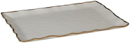 Regency Gold Porcelain Rectangular Platter with Scalloped Edges