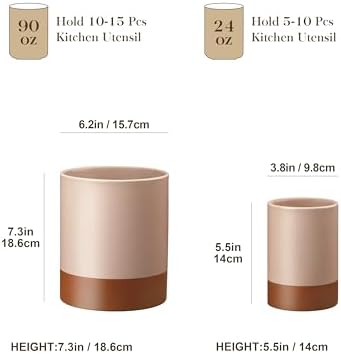 MALACASA Utensil Holder, 7.3"+5.5" Ceramic Kitchen Utensil Holder for