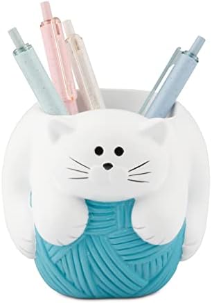 Chapman and Grand Relaxing Kitty Cat Pen Holder, White/Turquoise