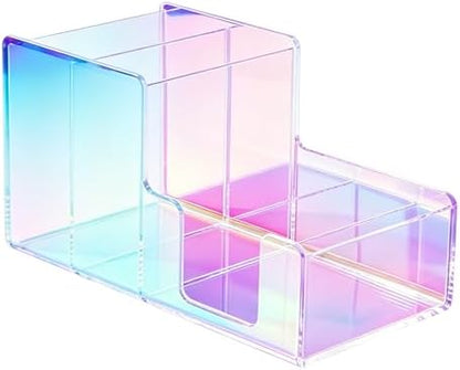 Iridescent Acrylic Desk Organizer with 3 Compartments - Clear Pencil