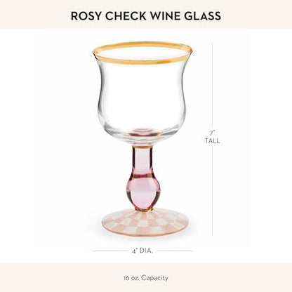 MACKENZIE-CHILDS Stemmed Wine Glass, Pink-and-White Rosy Check
