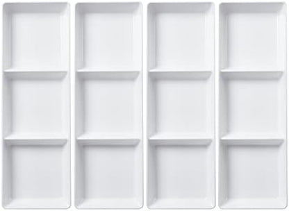 US Acrylic Avant White Plastic Divided Serving Trays (Set of 4) 15” x