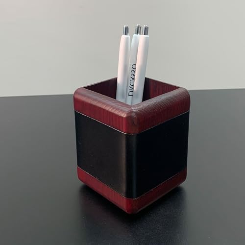 Dacasso Mahogany Rosewood and Black Leather Pencil/Pen Cup Holder for
