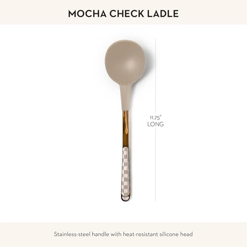 MACKENZIE-CHILDS Silicone Kitchen Ladle, Brown-and-White Mocha Check