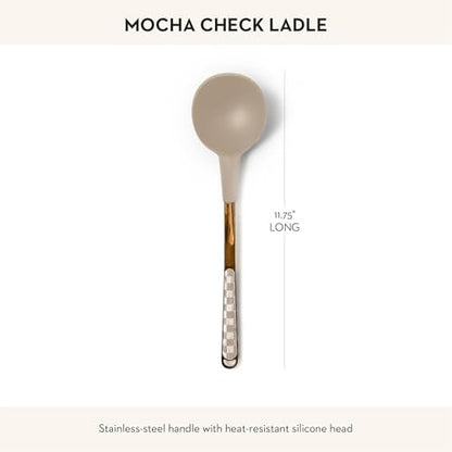 MACKENZIE-CHILDS Silicone Kitchen Ladle, Brown-and-White Mocha Check