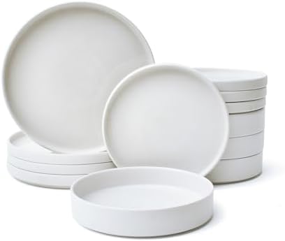 222 Fifth 12 Pieces Porcelain Dinnerware Set for 4, Elegant White