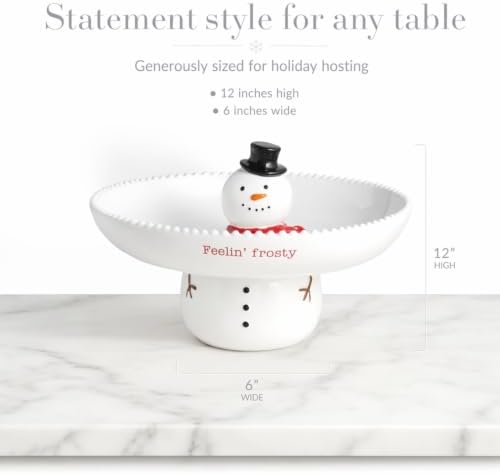 Mud Pie Stacked Snowman Chip Dip, Decorative Plate, Holiday Serveware