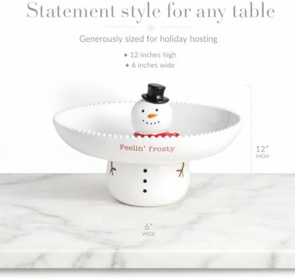 Mud Pie Stacked Snowman Chip Dip, Decorative Plate, Holiday Serveware